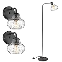 ELYONA Modern Wall Sconces Set of 2 with Hand Blown Bubble Glass Shade &Industrial Floor Lamp with Hand Blown Glass Lamp Shade for Farmhouse Bedroom Kitchen Living Room