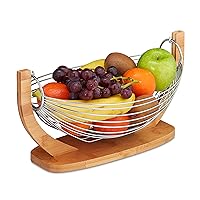 Fruit Basket, Banana Hammock, Vegetable Bowl, Bamboo & Stainless Steel, HxWxD: 18.5x38x23 cm, Natural/Silver 10028850