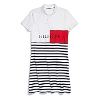 Tommy Hilfiger womens Adaptive Polo With Quarter-zip Closure and Extended Zipper Pull Dress, Bright White/Sky Captain/Multi, X-Small US