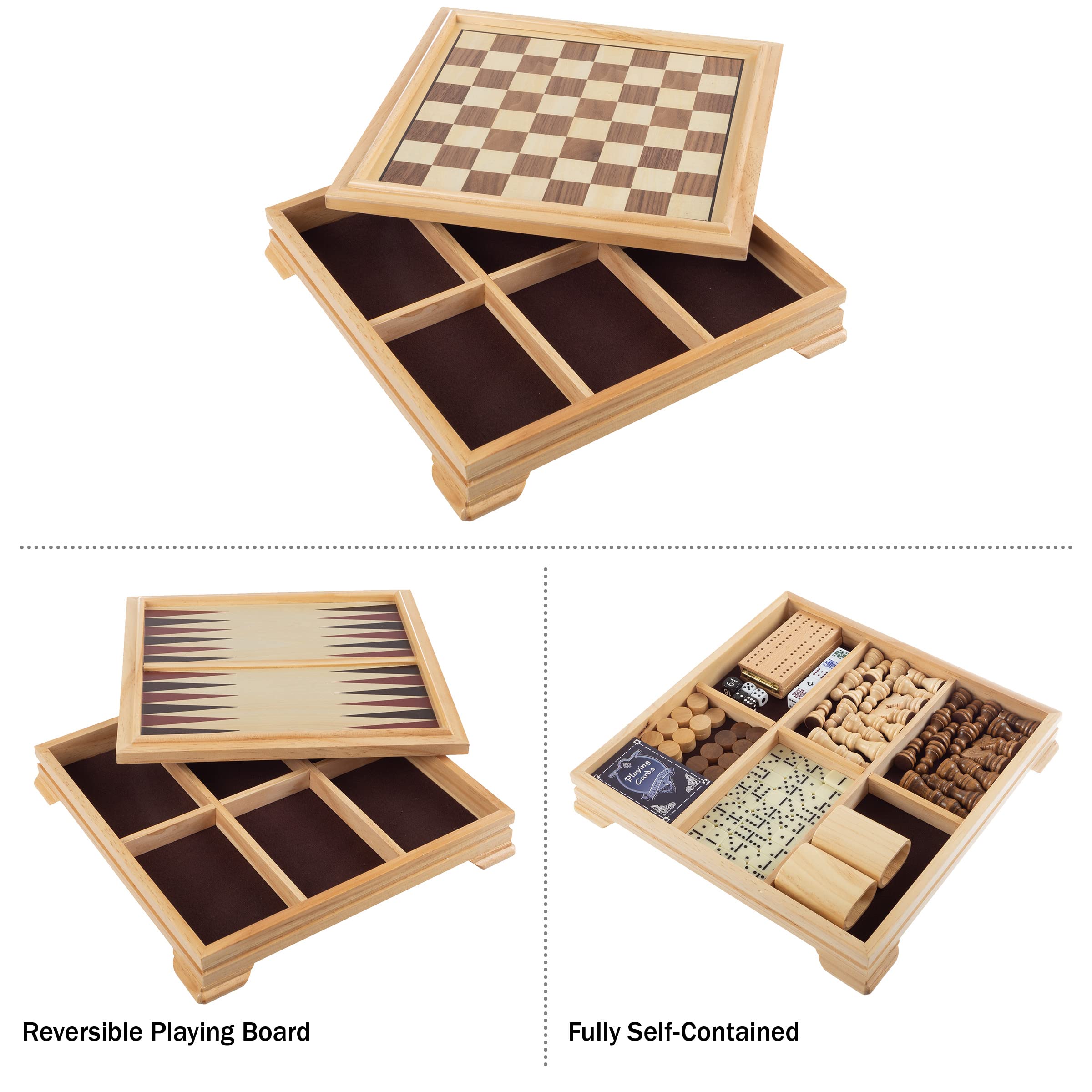 Hey! Play! Deluxe 7-in-1 Game Set - Chess - Backgammon Etc, Brown (12-2072)