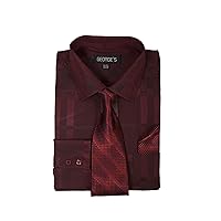 George's Geometric Pattern Fashion Dress Shirt with Woven Tie and Hankie AH623