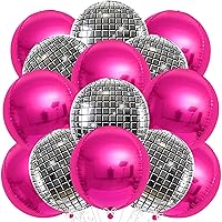 Big Hot Pink Balloons - 22 Inch, Pack 12 with Silver Disco Ball Balloons - 22 Inch, Pack of 12 | Hot Pink Foil Balloons, Disco Party Decorations | Disco Theme Party Decorations, Disco Party Balloon