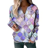 Womens Flannel Quarter Zip Tops Fall Fashion Loose Fit Dressy Sweatshirts 2023 Long Sleeve Blouses