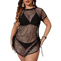 GORGLITTER Women's Plus Size See Through Dress Fishnet Cover Up Hollow Out Mesh Swimsuit