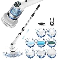 Electric Spin Scrubber,Cordless Cleaning Brush Shower Power Brush with Display and Long Handle,8 Replaceable Heads,3 Adjustable Speeds for Kitchen Bathroom Window Tub Floor Tile