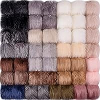 SIQUK 50 Pieces Faux Fur Pom Pom Fluffy Pom Pom Balls with Elastic Loop Faux Fox Fur Pom Pom for Hats Beanie Shoes Scarves Gloves Bags Accessories, 19 Colors