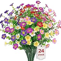 Ouddy Decor 24 Bundles Artificial Flowers for Outdoors, Faux Silk Flowers Fake Plants Artificial Greenery for Indoor Outside Garden Porch Window Hanging Planter Office Table Home Decor, Mixed Color