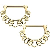 Body Candy Gold Plated Steel Lattice Style Leaves Nipple Clicker Set of 2 14 Gauge 9/16