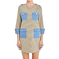 English Factory Striped Jersey Knit Dress with Denim Pockets