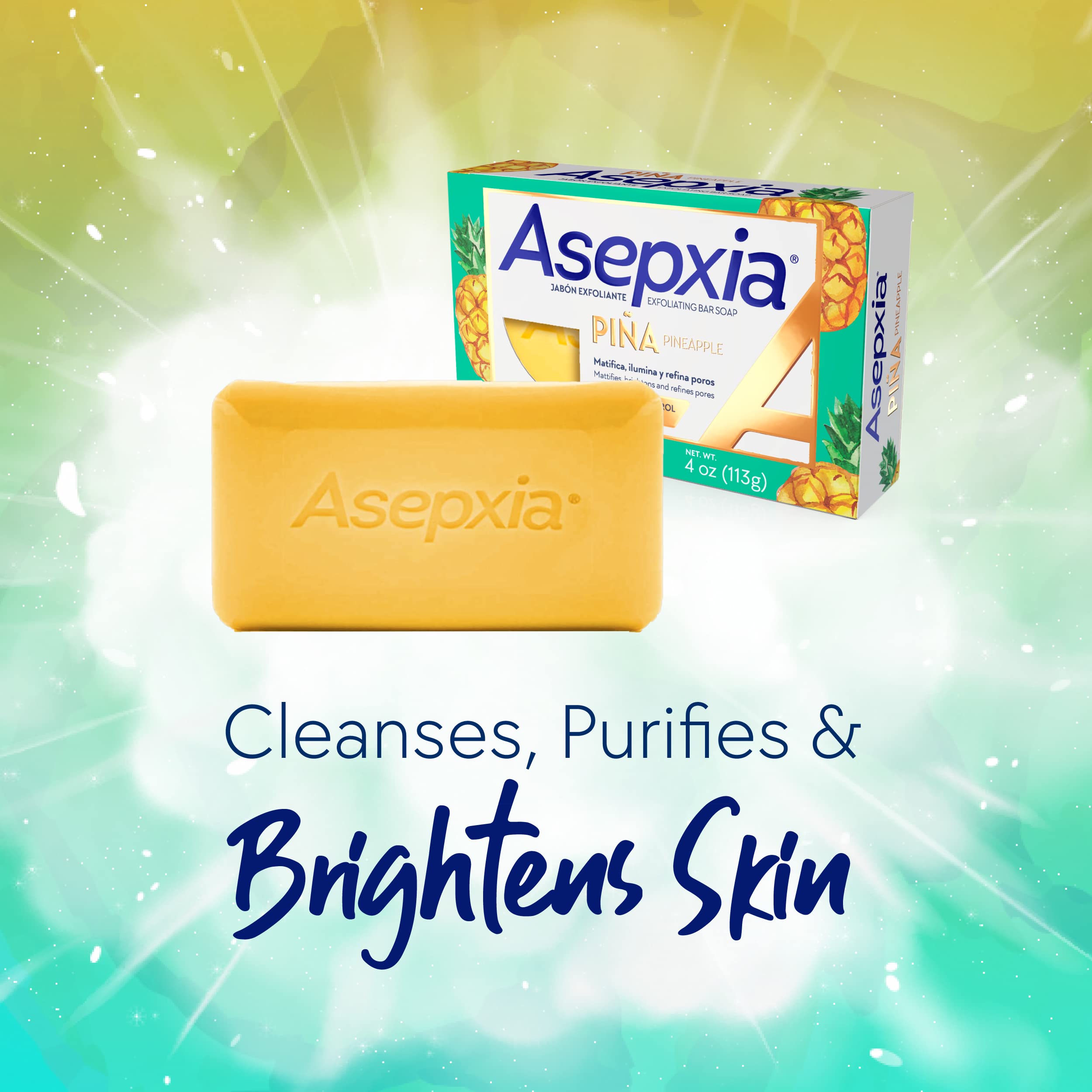 Asepxia Bar Soap, Non-Abrasive Exfoliating Facial Cleanser with Natural Pineapple Enzyme & Agave Extract, Pore Purifying & Brightening Face Wash for Oily Skin, 4 oz.