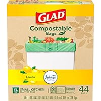 Glad Trash Bags, Kitchen Compost Bags 2.6 Gallon Garbage Bags, 100% Compostable Bag, Febreze Lemon, 44 Count (Package May Vary), Light Yellow