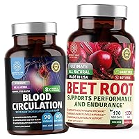 N1N Premium Blood Circulation Supplement [8 Powerful Herbs & Vitamins] and Organic Beet Root Capsules, 1300mg to support Heart Health, Blood Circulation, and Blood Pressure, 2 Pack Bundle