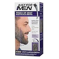 Touch of Gray Mustache & Beard, Beard Coloring for Gray Hair with Brush Included for Easy Application, Great for a Salt and Pepper Look - Light & Medium Brown, B-25/35, Pack of 1
