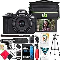 Canon EOS R50 Mirrorless Camera (Black) with RF-S 18-45mm F4.5-6.3 is STM Lens 5811C012 Bundle with Deco Gear Photography Bag + Microphone + Tripod + Software & Accessories Kit