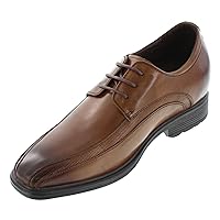 CALTO Men's Invisible Height Increasing Elevator Oxfords Shoes - Brown Leather Dress Derby Shoes- 3 Inches Taller