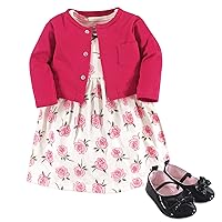Little Treasure baby-girls Cotton Dress, Cardigan and Shoe Set