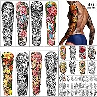 46Sheets Large Flower Temporary Tattoo, Half Arm Tattoo for Women and Girl, 46 Sheets Extra Size Full Arm Temporary Tattoo and Half Arm Tattoo Sleeve for Men or Women,Waterproof Semi Permanent Tattoo