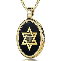 Star of David Necklace with Shir LamaÕalot -A Song of Ascents in 24kt Gold on Onyx