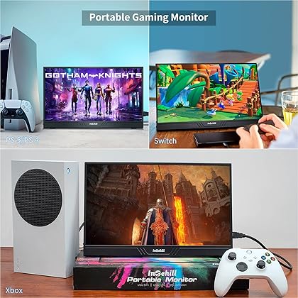 Intehill Portable Monitor 15.6 Inch, FHD DCI-P3 500 Nit Brightness Second Screen for Laptop, 2 USB-C Ports HDMI Freesync HDR - Portable Gaming Monitor for PS5/Xbox (15.6 QLED FHD)