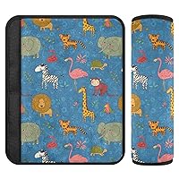 Zoo Animal Giraffe Elephant Horse Car Seat Strap Covers for Baby Kids 2 PCS Car Seat Straps Shoulder Cushion Pads Protector Kids Seat Belt Cover for Straps Car Truck SUV