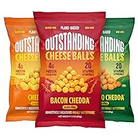 Outstanding Foods Vegan Cheese Balls - Plant Based, Dairy Free, Gluten Free, Low Carb, Kosher Cheese Snacks - Source of 20 Essential Vitamins and Minerals - Chedda Variety Pack, 3 oz, 3 Pack