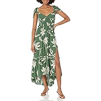 Angie Women's Lace Up Back Flutter Sleeve Dress with Slit