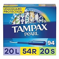 Pearl Tampons Multipack, Light/Regular/Super Absorbency, with Leakguard Braid, Unscented, 94 Count