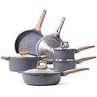 CAROTE 10 Pcs Pots and Pans Set, Granite, Stone Non Stick Frying Pan, Cooking Set (Induction Cookware)