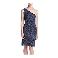 Morgan & Co. One Shoulder Glitter Lace Sheath Dress Blue 11-12