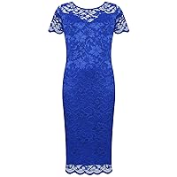 PurpleHanger Women's Floral Lace Midi Dress Plus Size Dress Royal Blue 10