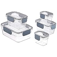 Amazon Basics Tritan Locking Food Storage Container, 10 Pieces, 5 Count (5 Containers With 5 Lids), Clear