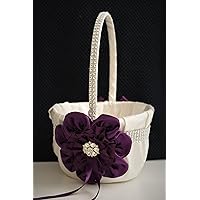 Ivory Eggplant Plum Flower Girl Basket/Ivory Eggplant Plum Wedding Basket/Ivory Eggplant Plum Red Wedding Basket