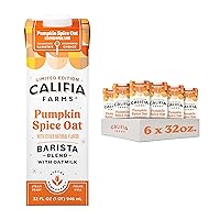 Califia Farms - Pumpkin Spice Oat Barista Blend Oat Milk, 32 Oz (Pack of 6), Shelf Stable, Dairy Free, Plant Based, Vegan, Gluten Free, Non GMO, High Calcium, Milk Frother, Creamer, Oatmilk
