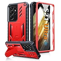 FNTCASE for Samsung Galaxy S21-Ultra Case: Military Grade Rugged Cell Phone Cover with Kickstand | Shockproof TPU Protection Bumper Matte Textured Design for Samsung S21 Ultra Cases 6.8 inches(Red)