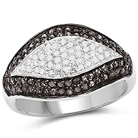 0.50 Carat Genuine Champagne Diamond and White Diamond .925 Sterling Silver Ring