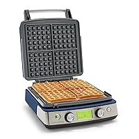 GreenPan Elite 4-Square Belgian & Classic Waffle Iron, Healthy Ceramic Nonstick Aluminum Dishwasher Safe Plate, Adjustable Shade/Crunch Control Wont Overflow Easy Clean,Breakfast,PFAS-Free,Oxford Blue