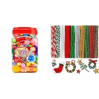 1200pcs pom poms+200pcs Christmas Pipe Cleaners, Art and Craft Supplies