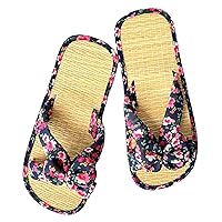 Womens Bow Flip Flops Floral Pattern Eco Friendly Straw Thongs Gift Cute Bow Flip Flops Ladies Girls Wedding Slipper Shoes Natural Indoor Slipper Summer Party Beach Sandals