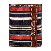 Eddie Bauer Men Pioneer Leather and Printed Cotton Canvas Trifold Wallet (Assorted Graphics)