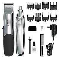 Wahl Groomsman Rechargeable Beard Trimmer kit for Mustaches, Nose Hair, and Light Detailing and Grooming with Bonus Wet/Dry Battery Nose Trimmer – Model 5622v