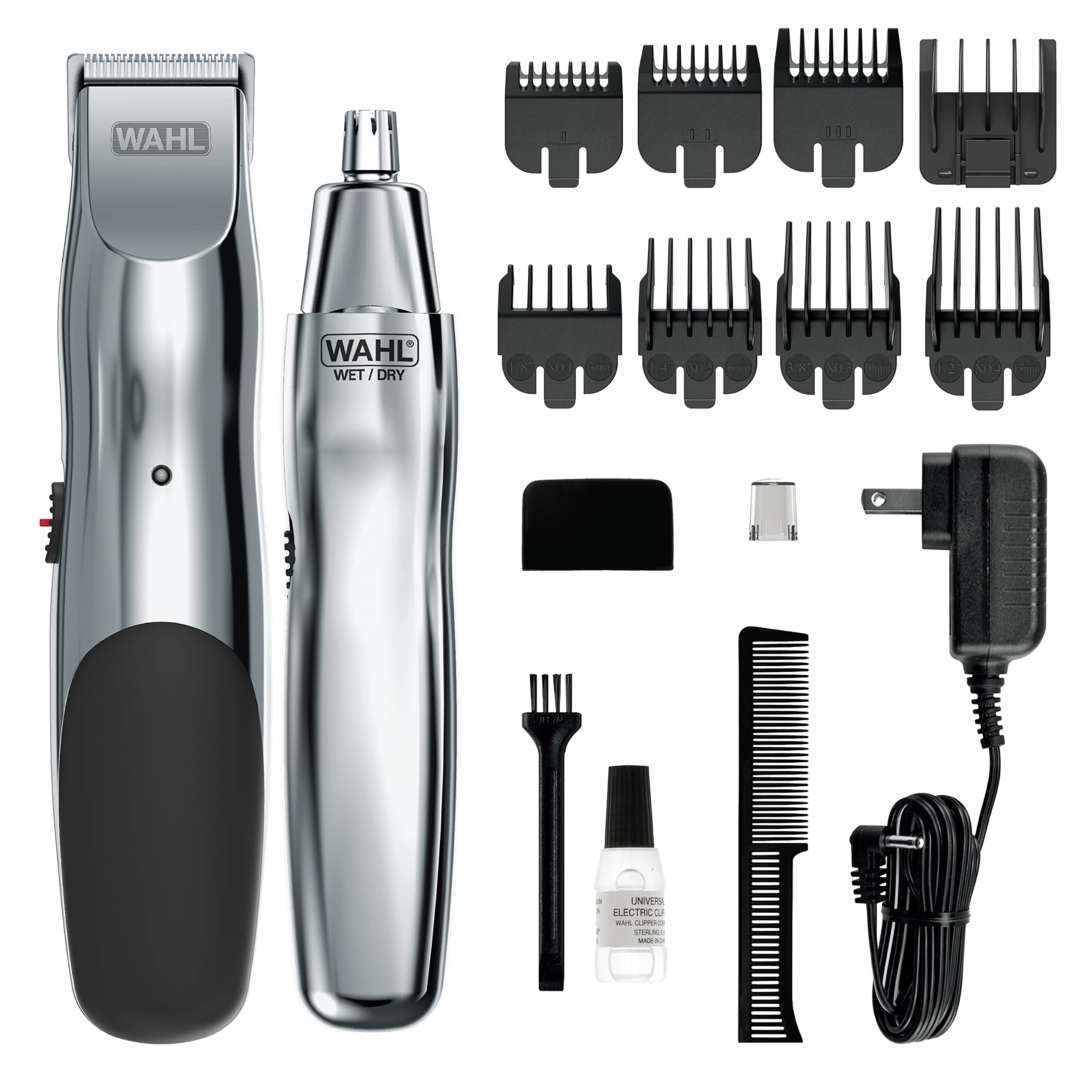 WAHL Groomsman Rechargeable Beard Trimmer kit for Mustaches, Nose Hair, and Light Detailing and Grooming with Bonus Wet/Dry Electric Nose Trimmer – Model 5622v