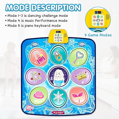 beefunni Dance Mat for Kids - Blue Frozen Themed Musical Dance Pad, Dance Game Toys with LED Lights, Including 5 Modes and 3 Challenge Levels, Birthday Gifts for Girls Boys Age 3 4 5 6 7 8-12