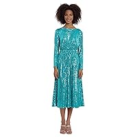 Maggy London Women's Boat Neck Long Sleeve Midi Dress