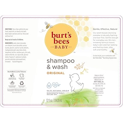 Burt's Bees Baby Shampoo & Wash, Original Tear Free Baby Soap - 12 Ounce Bottle