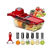 Multifunction Vegetable Slicer,1 Container, 6 Blades and handpiece, Vegetable Cutter & Julienne Slicer Vegetable Slicer, Fruit and Cheese Cutter & Grater for Slicing,Dicing,Grating,Chopping,Cutting
