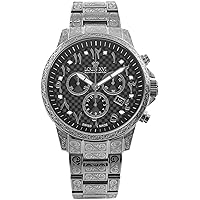 LOUIS XVI Palais Royale Arabic Men's Watch Chronograph 43 mm Swiss Quartz Movement Stainless Steel Bracelet Silver Dial Arabic Numbers Black Carbon Real Diamonds 1095, silver, Bracelet