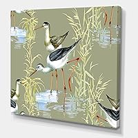 Herons Birds In The Water Farmhouse Canvas Wall Art Green 30x30