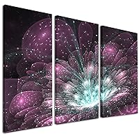 Designart Purple Fractal Flower-Floral Canvas Art Print-36x28in-Multipanel 3 Piece, 36x28-3 Panels