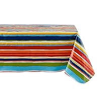 DII Vinyl Tabletop Collection Indoor/Outdoor Spill-Proof Flannel Backed Tablecloth, Rectangle, 60x102, Summer Stripe