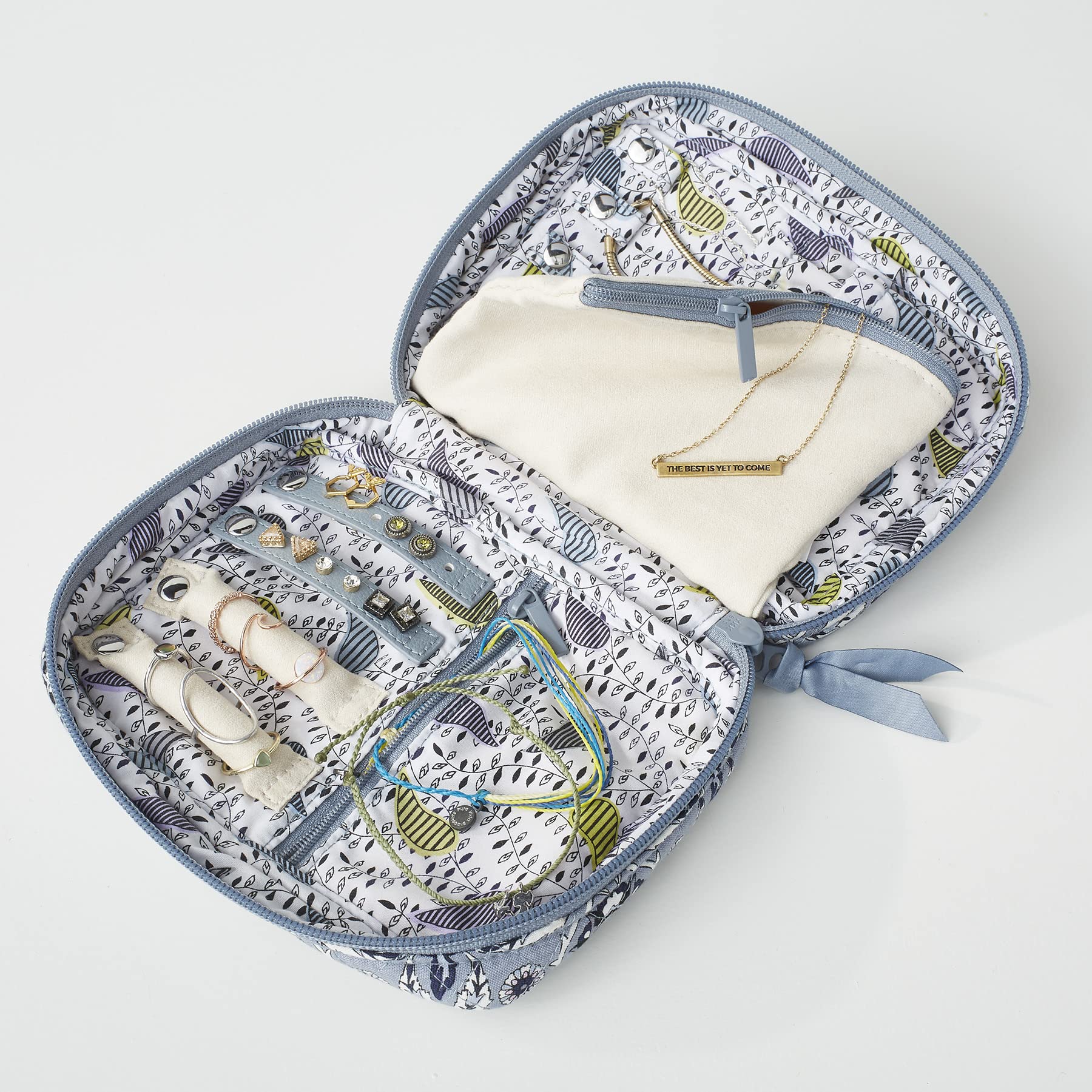 Vera Bradley Women's Cotton Zip-Around Jewelry Organizer Case Travel Accessory, Perennials Noir, One Size